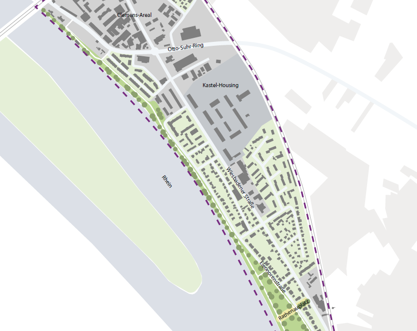 Karte Rheinufer, Wiesbadener Straße Mainz-Kastel